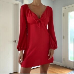 Amanda Uprichard Chyler Tie-Front Mini Dress Long Sleeve Cherry Red Size XS
